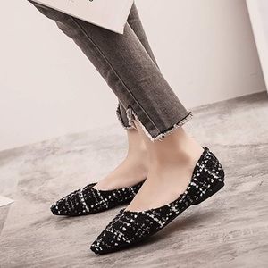 Pointed Toe Ballet Flat Slip On Plaid Dress Shoes
